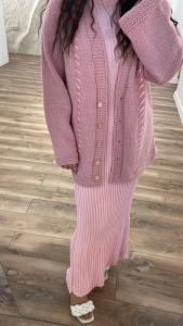 Розовый кардиган с атласное лентой